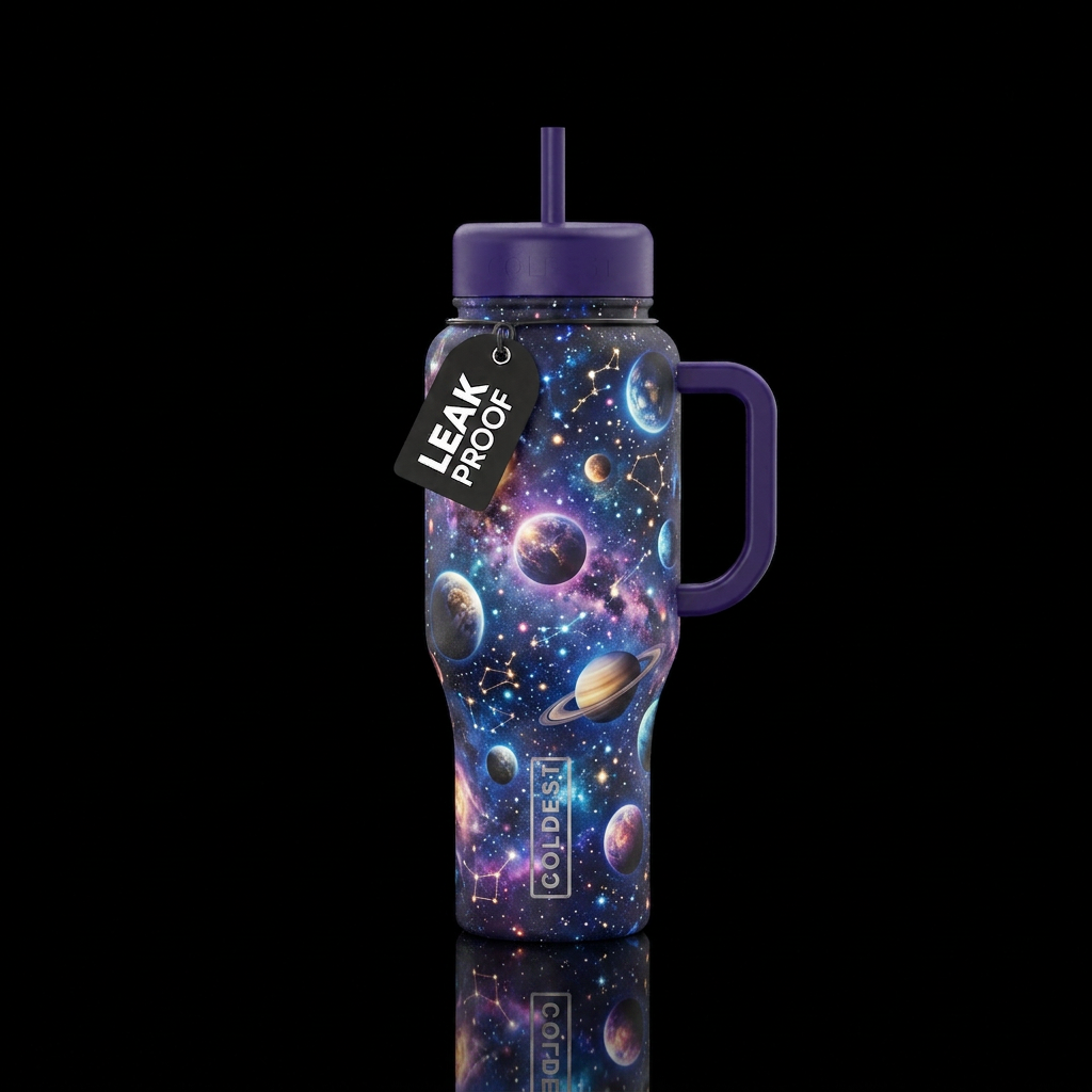Glowie Milky Way system, stars and planets water bottle design