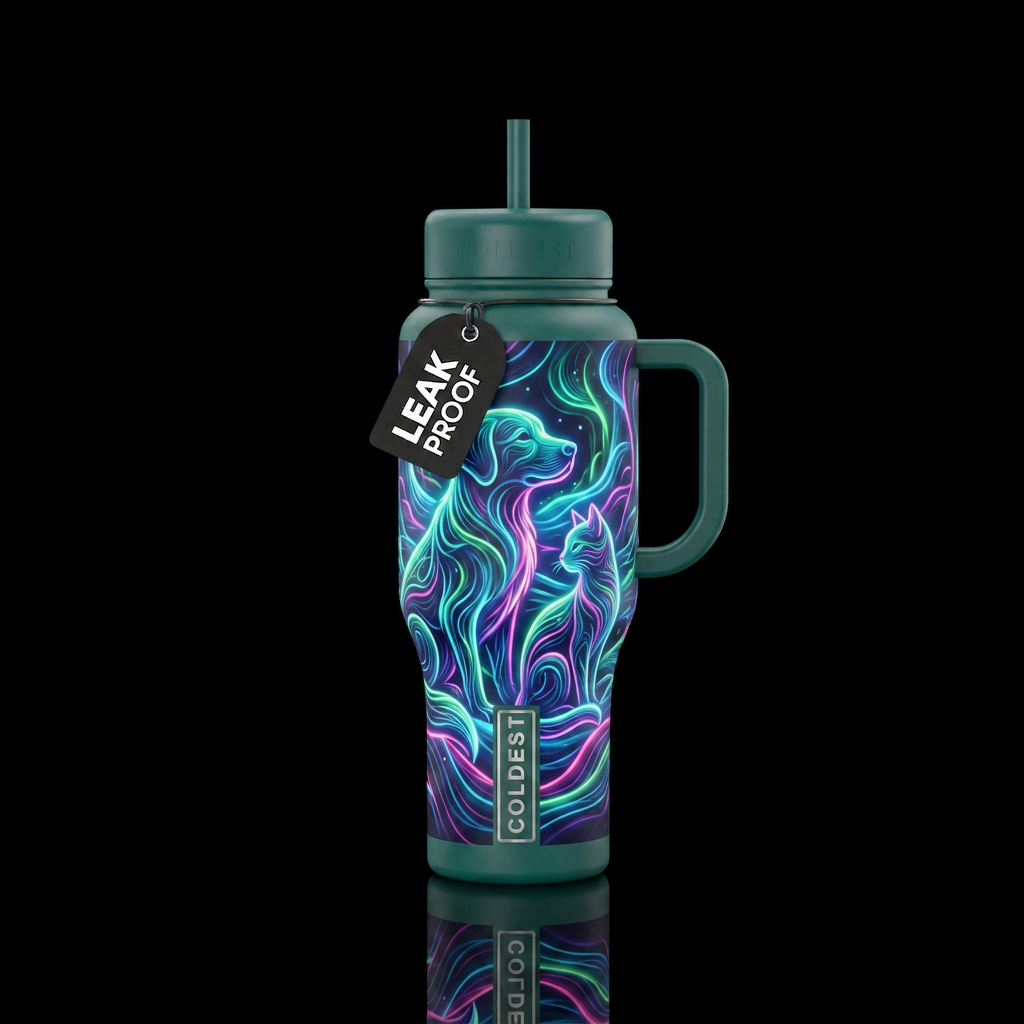winter wonderland, glowie, abstract, dog, cat water bottle design