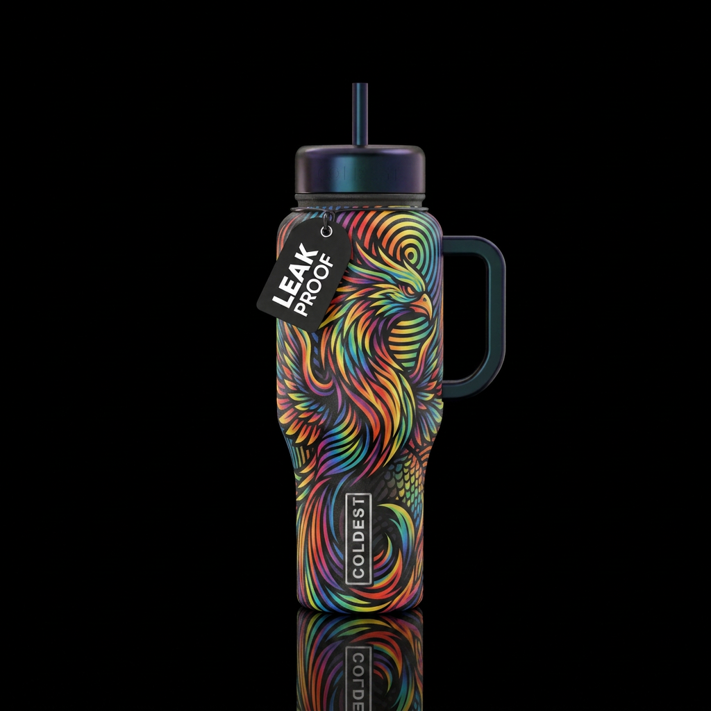op art, rainbow, darkness, mythical water bottle design