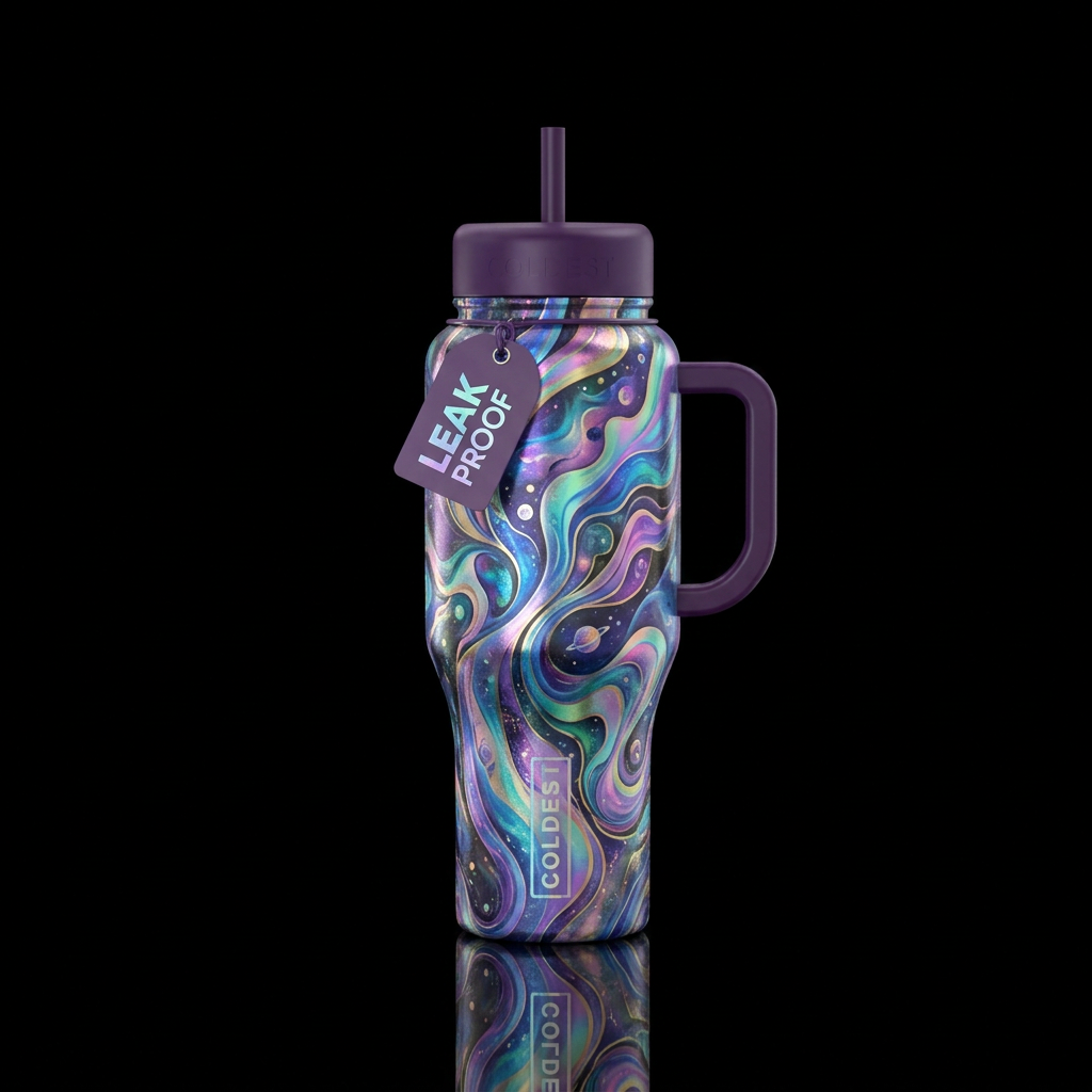 irridescent, abstract, magical water bottle design