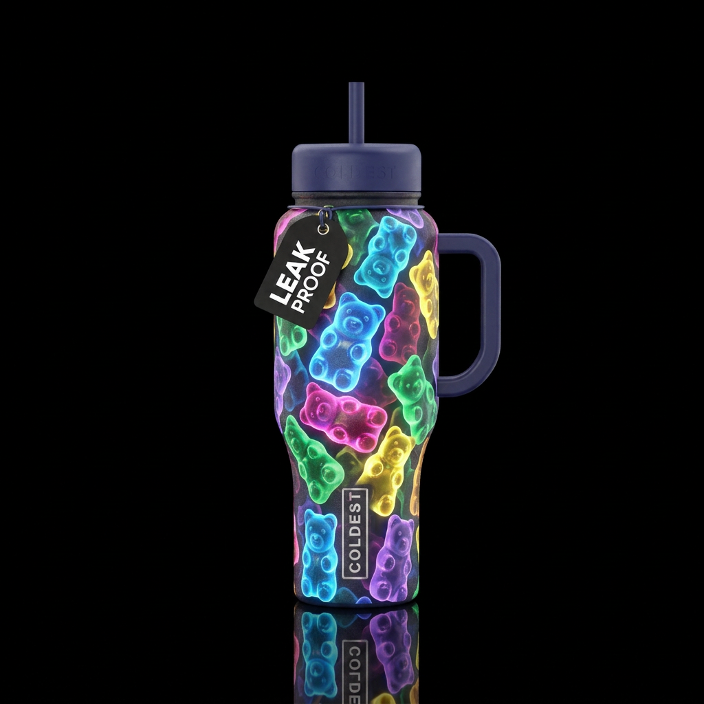 abstract gummie bears, glowie,, opulent water bottle design