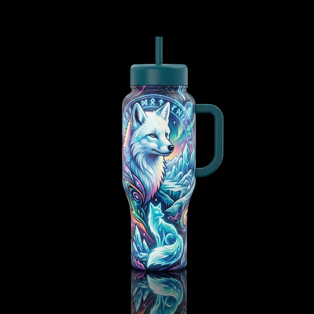 arctic fox, mmorpg, abstract water bottle design