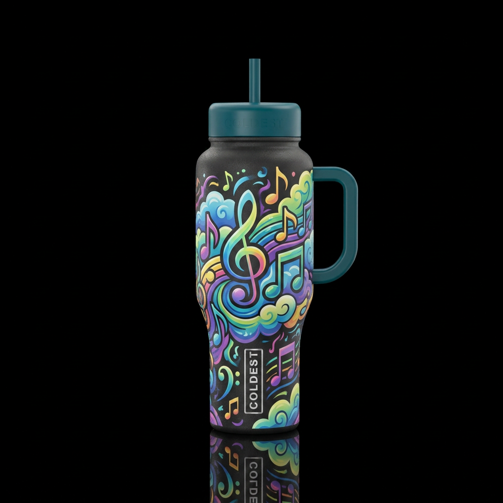 music notes, clouds, abstract, music water bottle design