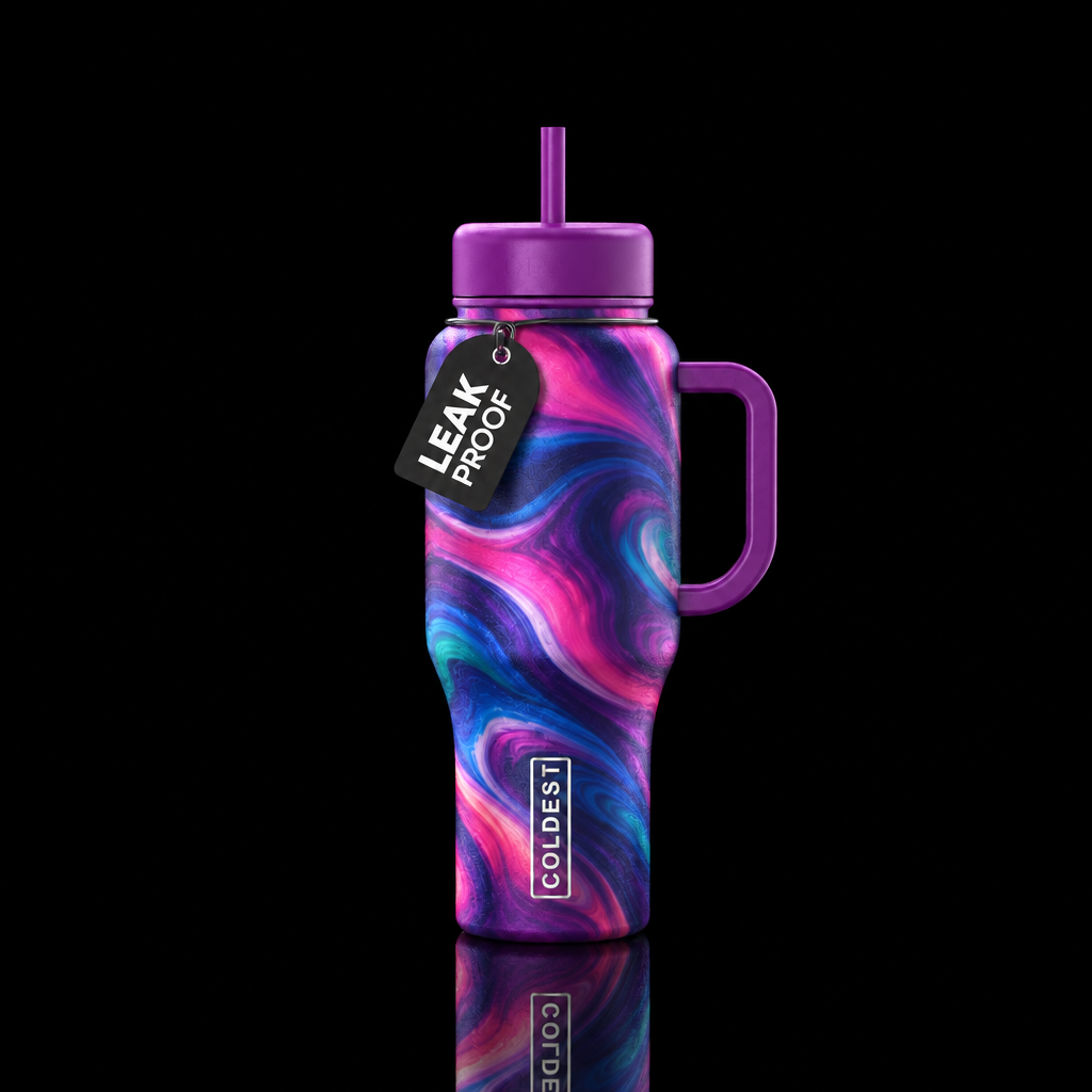 swirls, abstract, vibrant water bottle design