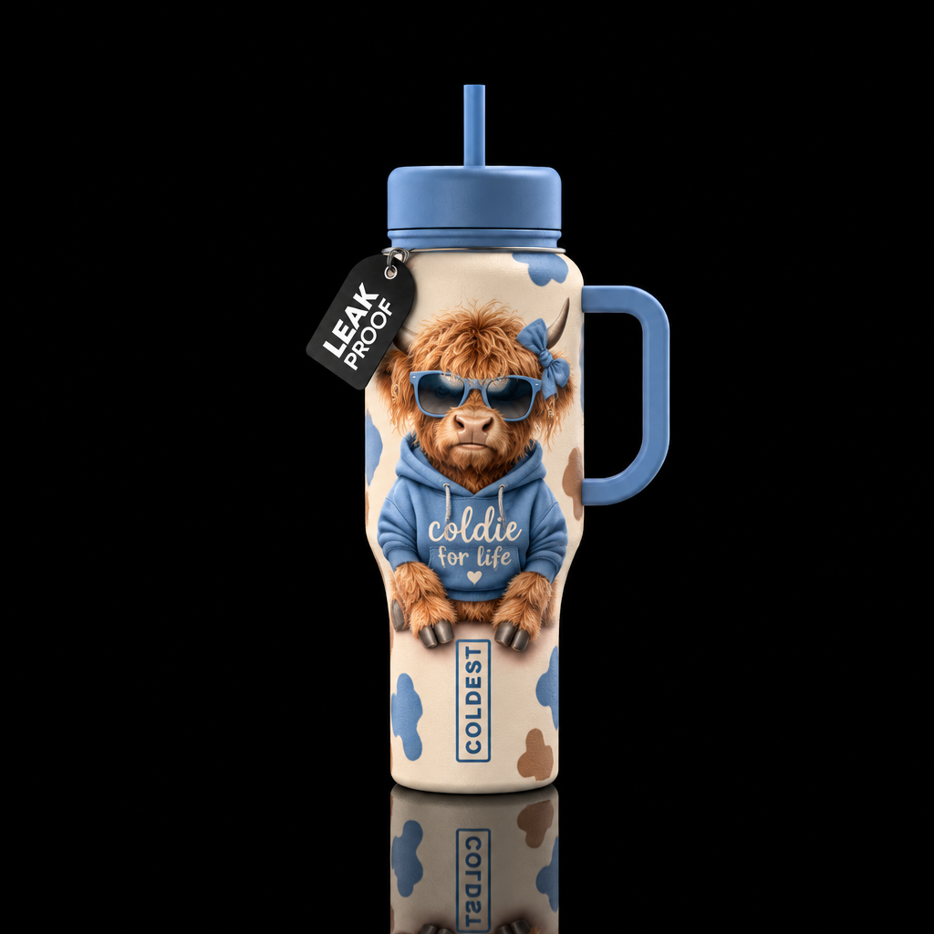 Bessie the moo water bottle design