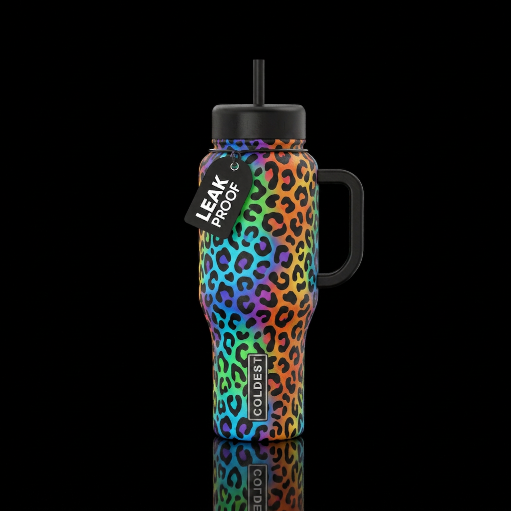 Black mat lepord print  cup water bottle design
