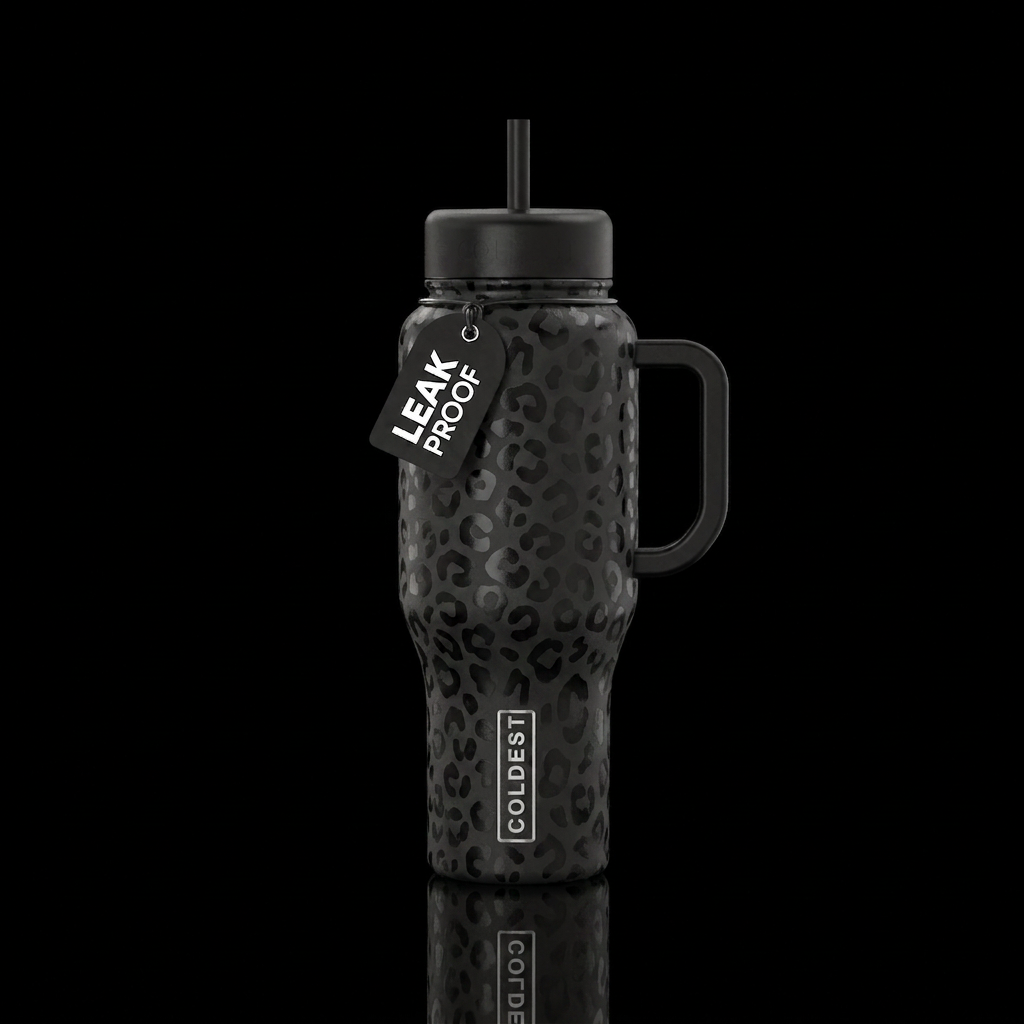 Black mat lepord print  cup water bottle design