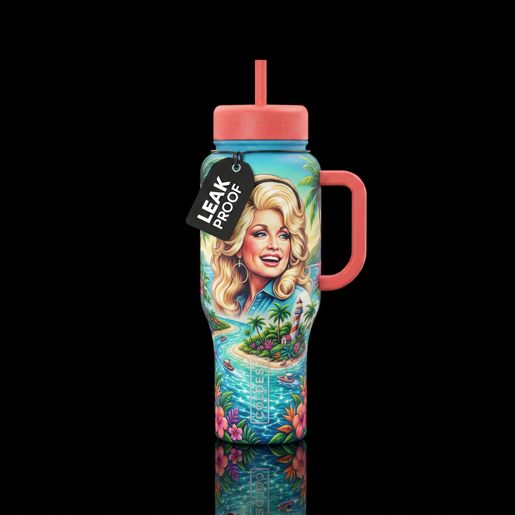 Island in the stream with dolly parton water bottle design