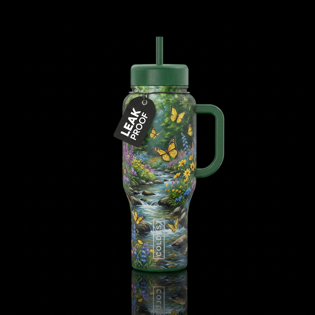 Yellow butterflies Tennessee mountain stream with ... water bottle design