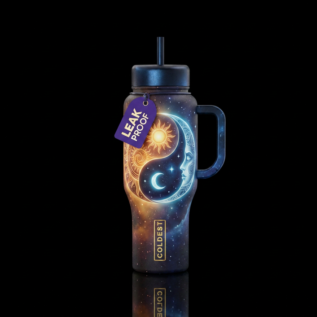 Ying yang sun and moon moonlight water bottle design