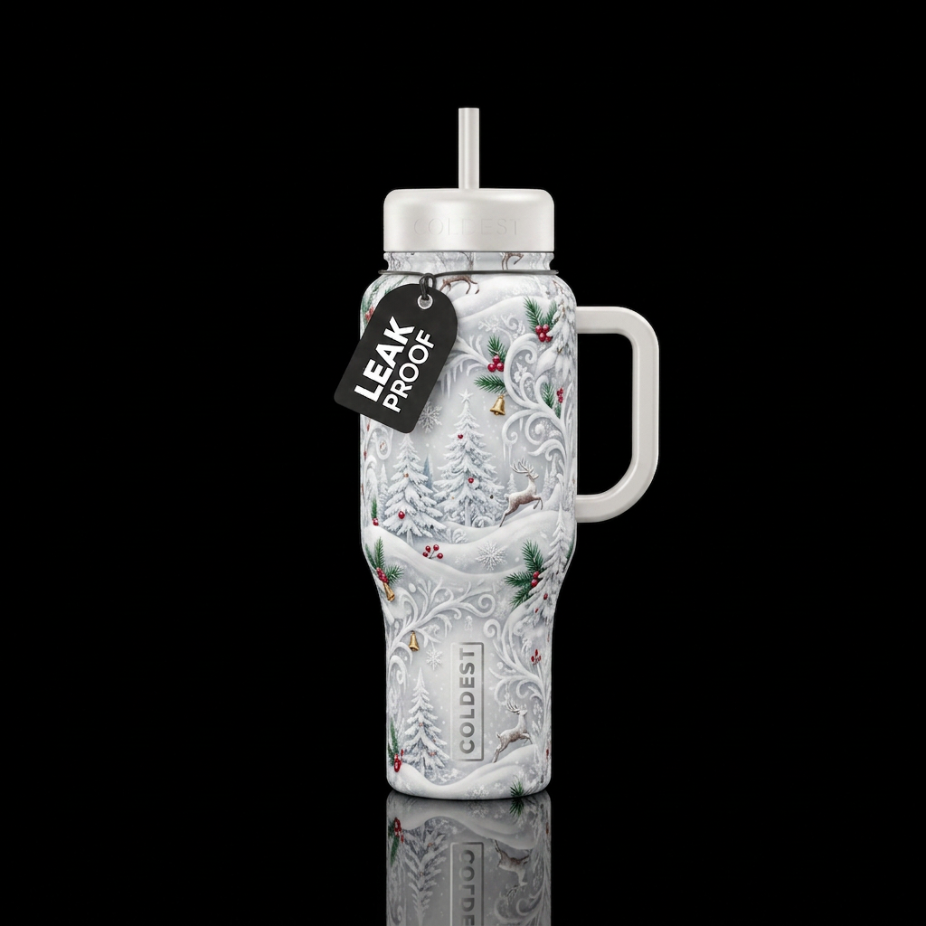 White Christmas water bottle design