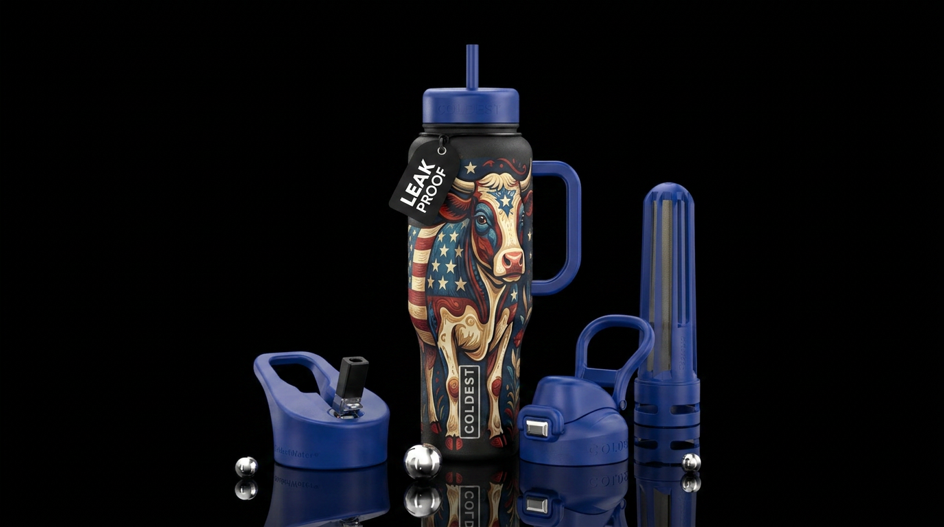 Patriotic cow water bottle design