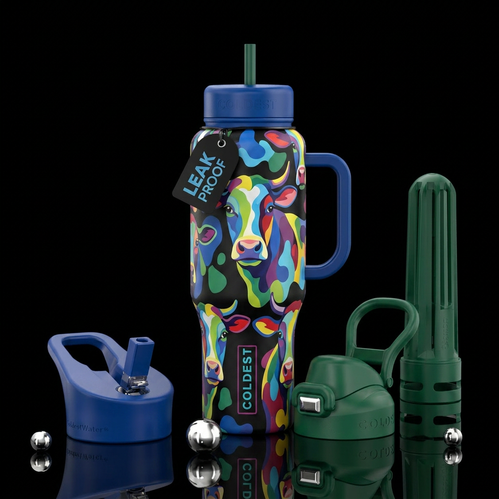 Abstract cow water bottle design