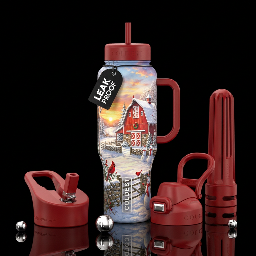 Winter barn water bottle design