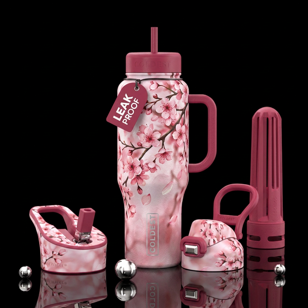 Cherry blossoms water bottle design
