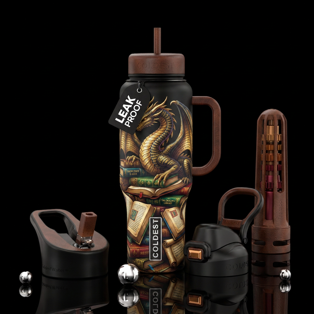 Book dragon water bottle design