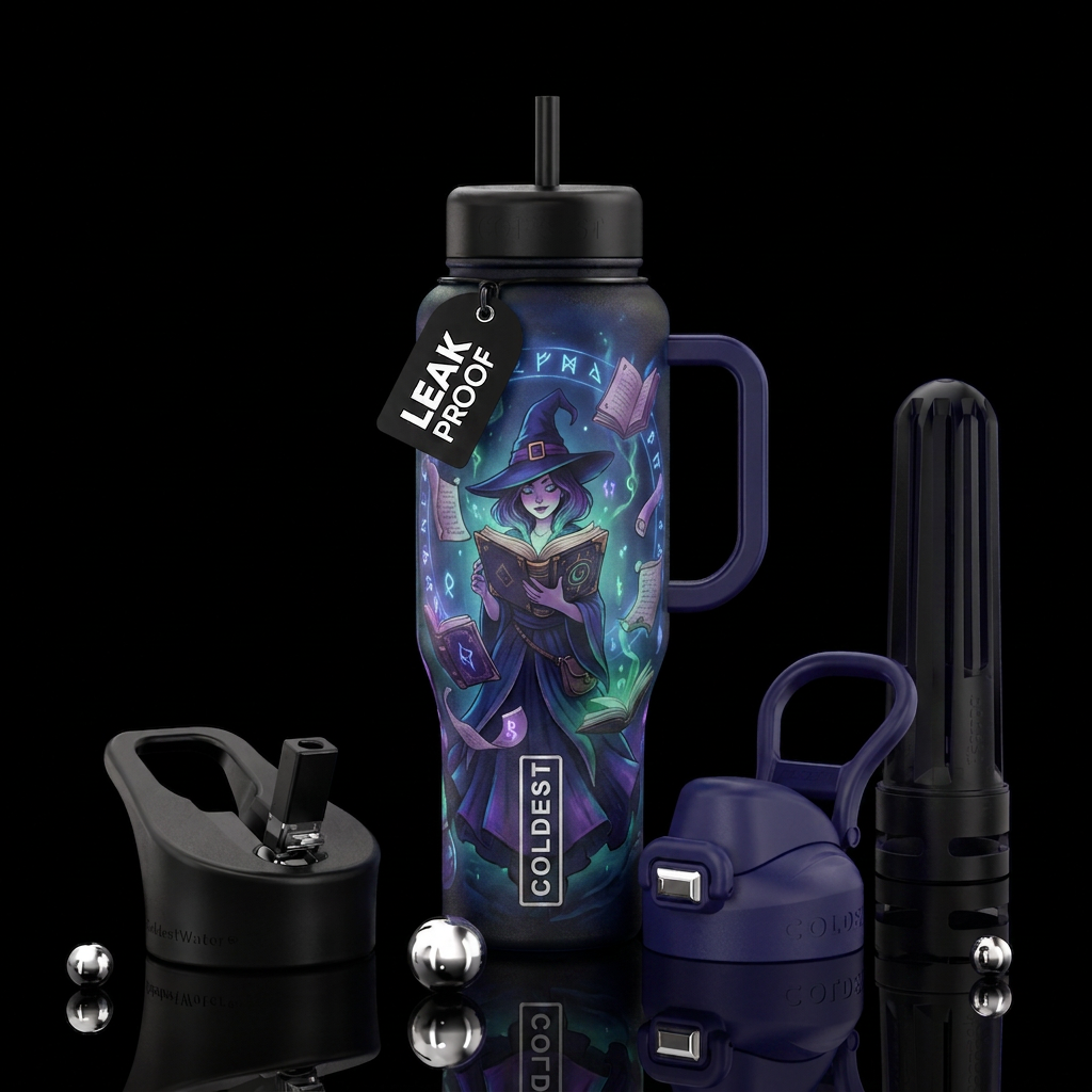 Book witch water bottle design