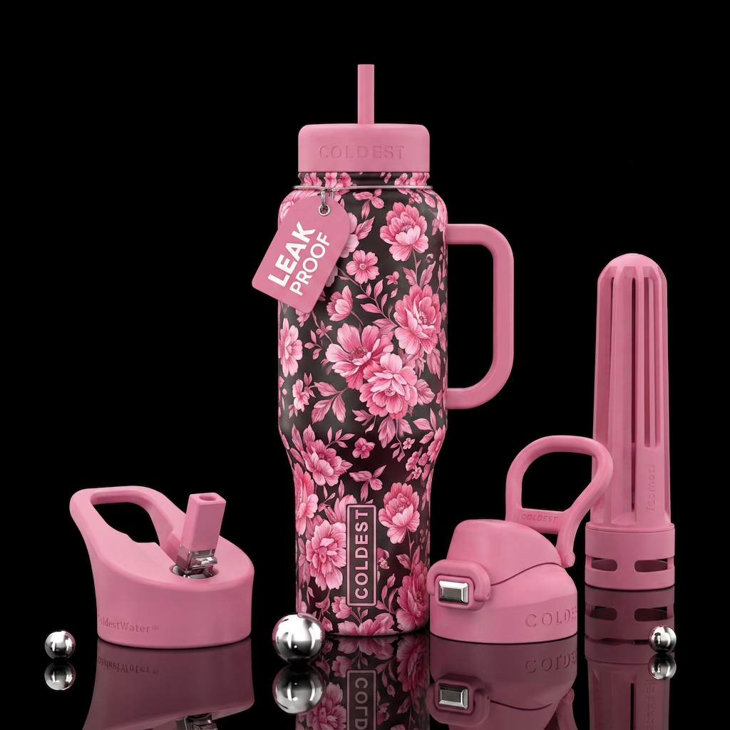 Pink floral water bottle design