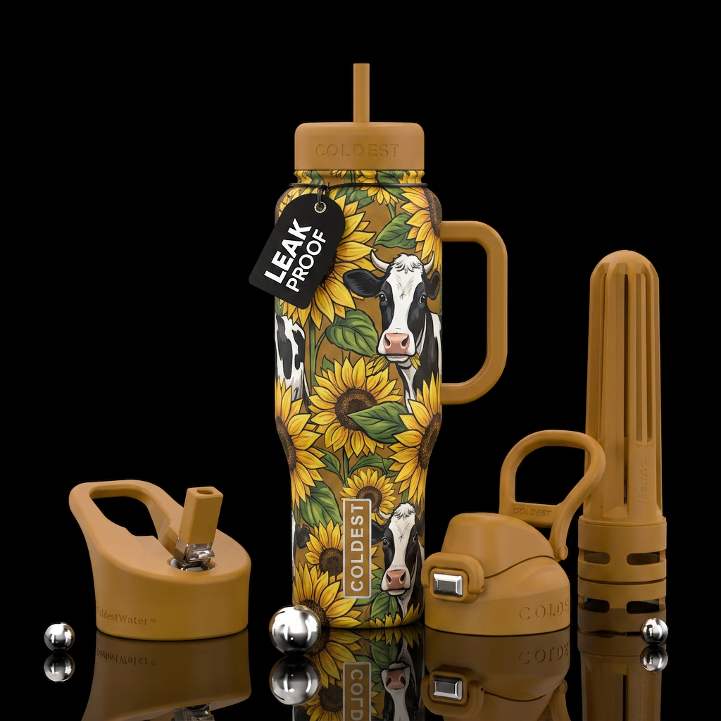 Sunflower cows water bottle design