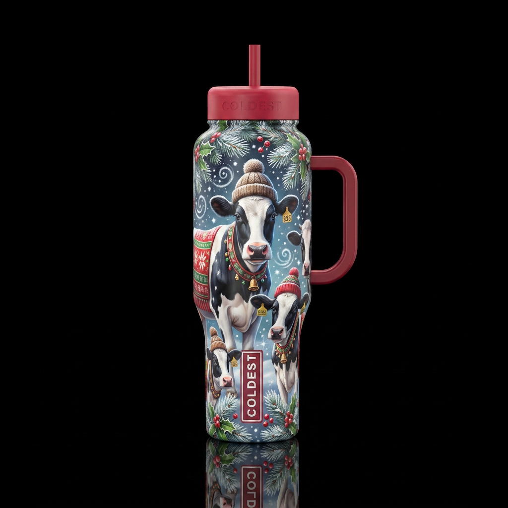 Winter cows water bottle design