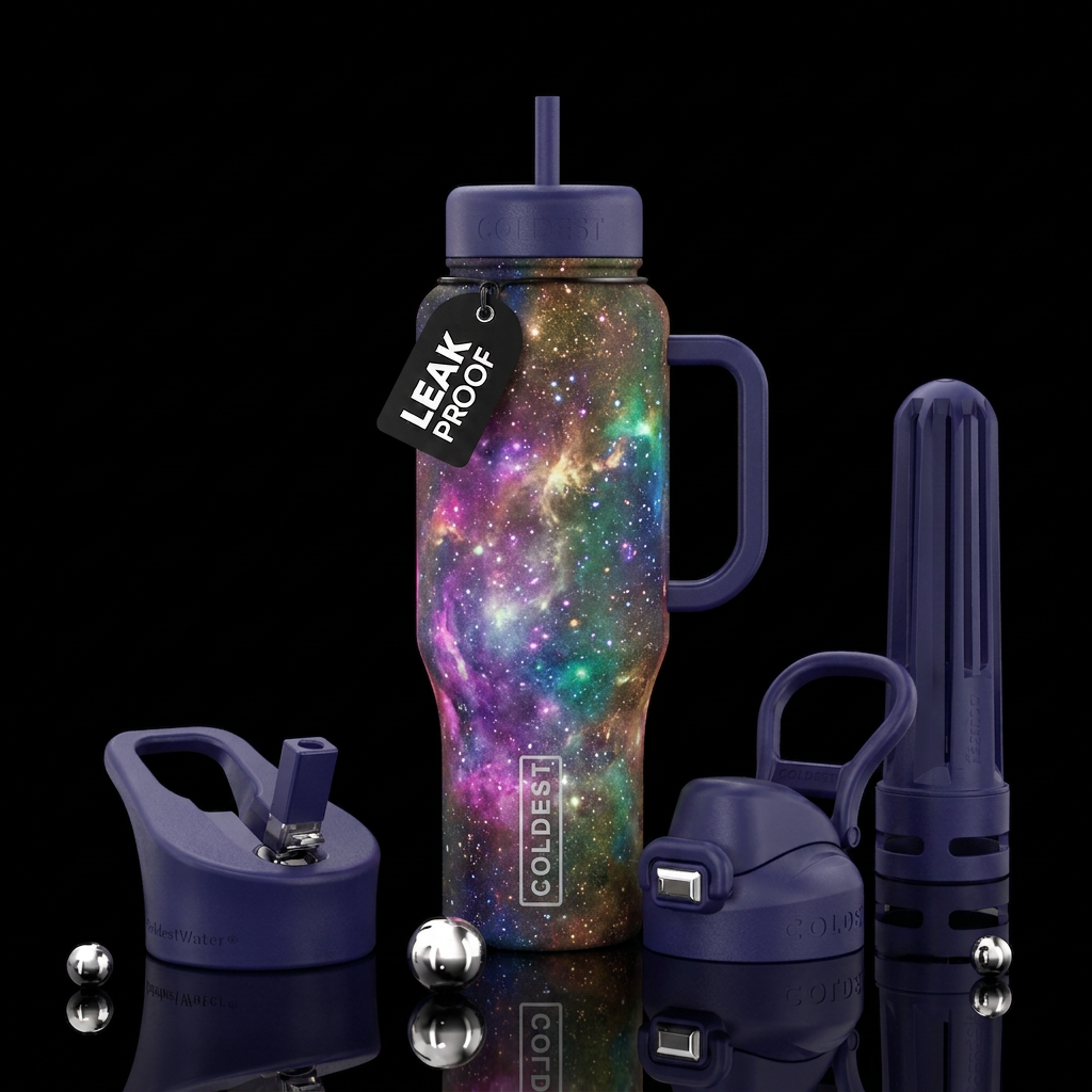 Rainbow galaxy water bottle design