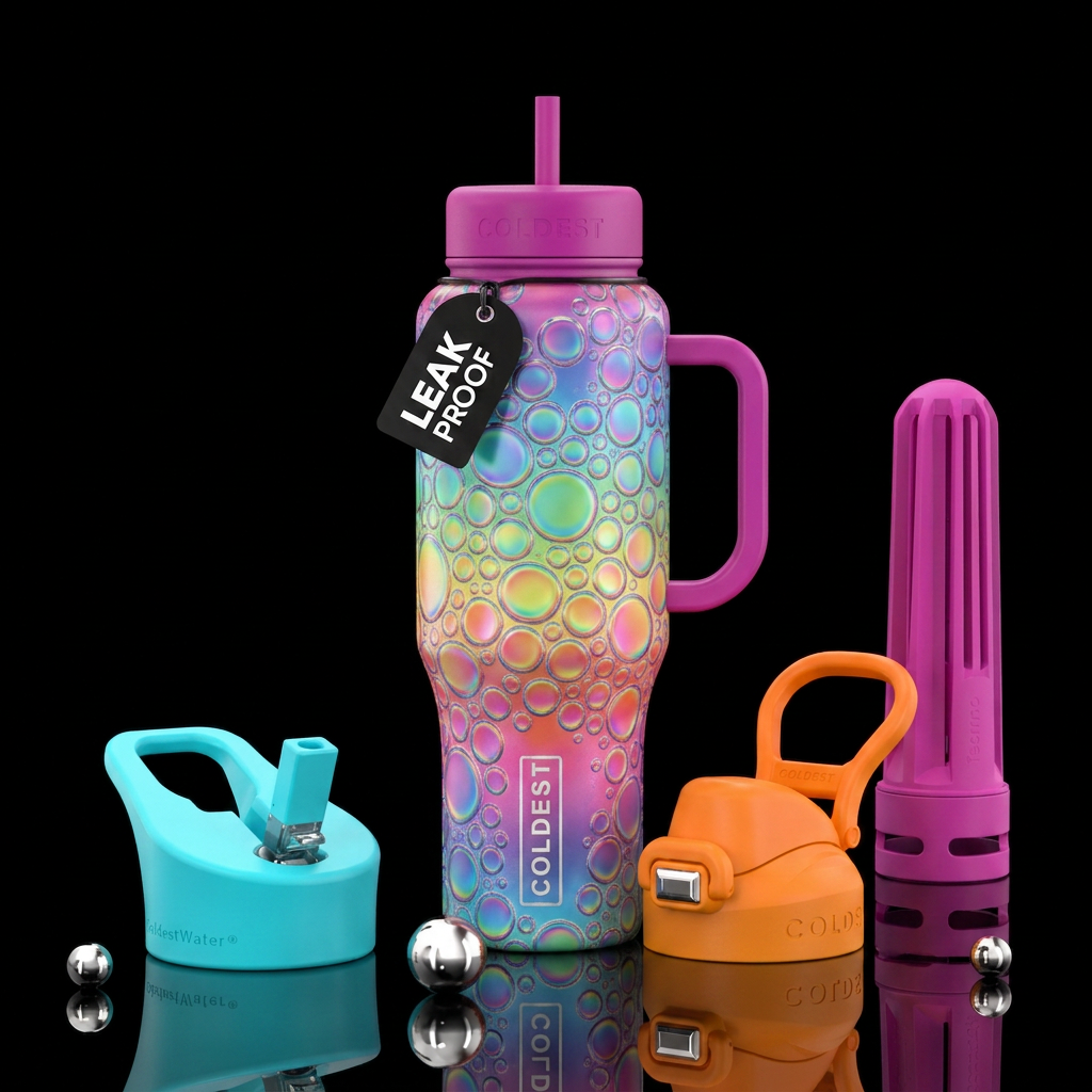 Rainbow bubbles water bottle design