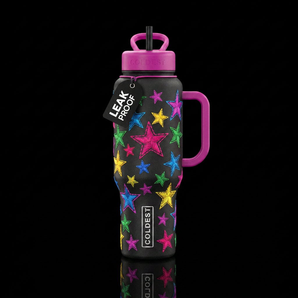 Stitched stars water bottle design