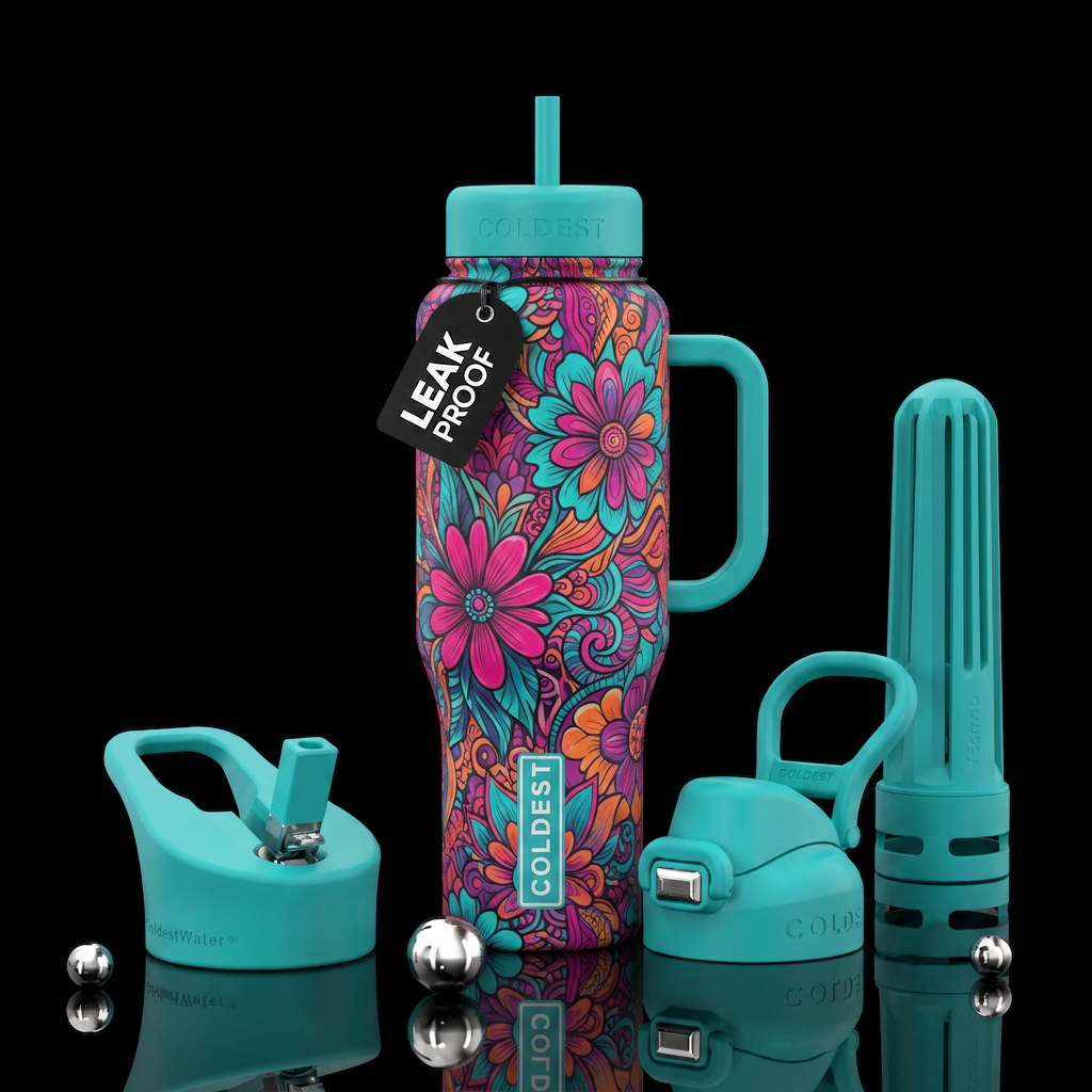 Flowers, abstract water bottle design