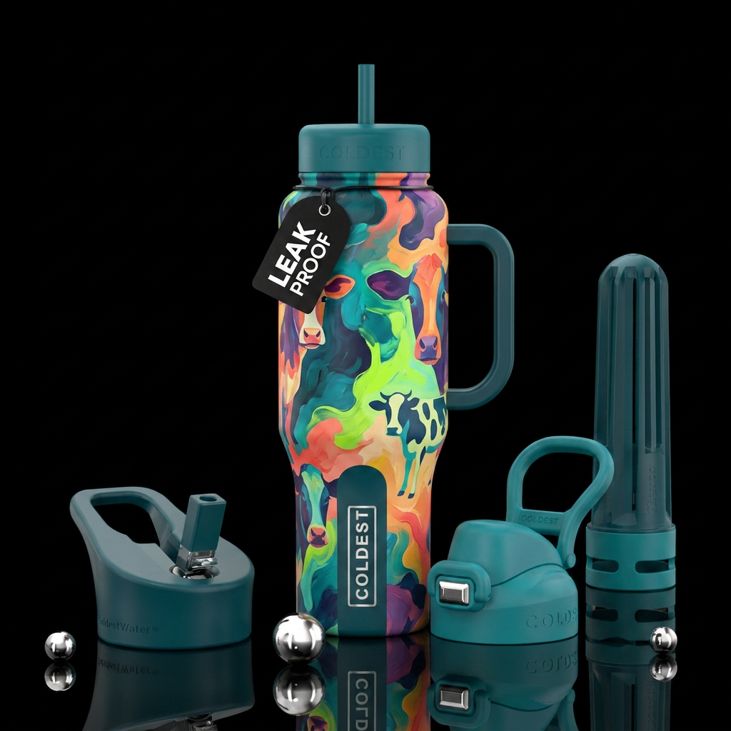 Cows, abstract water bottle design