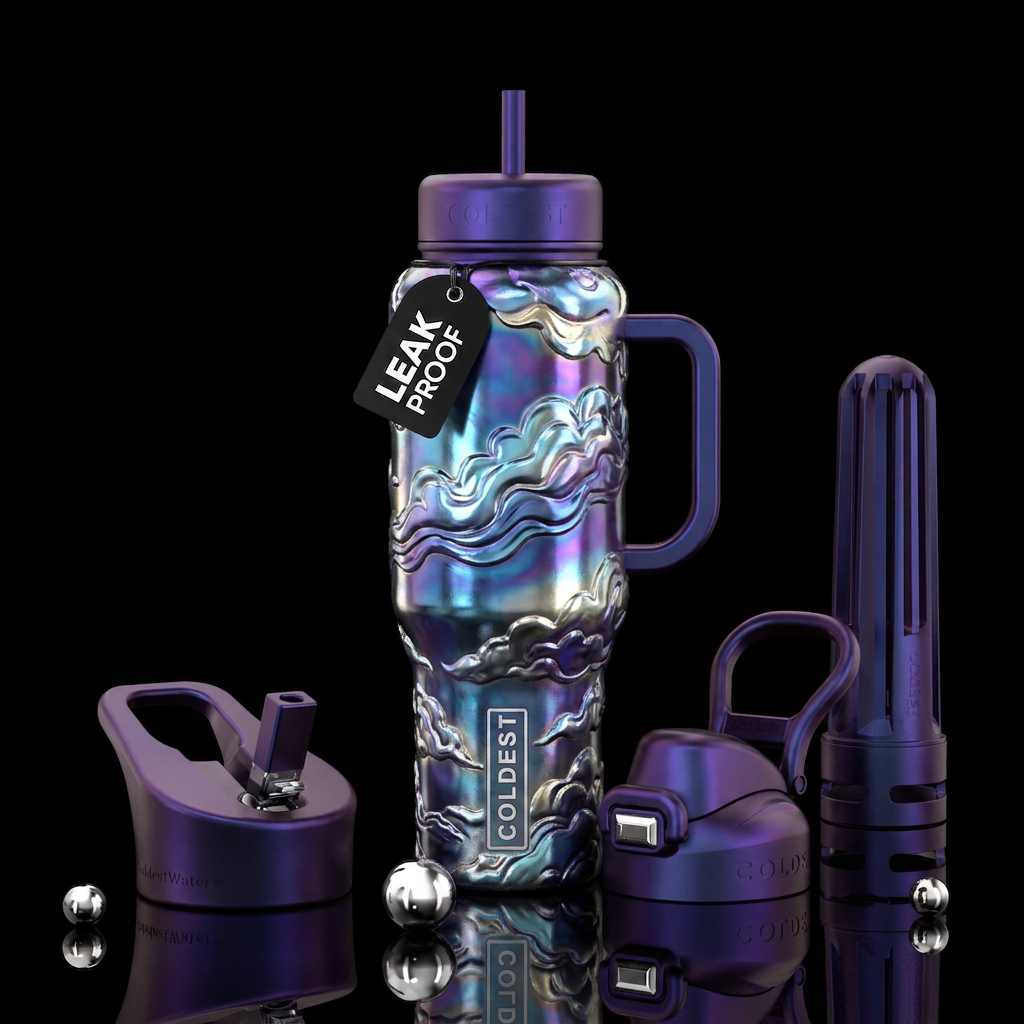 Metallic clouds water bottle design