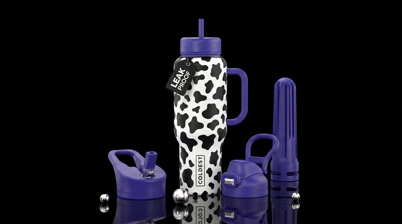 Cow print water bottle design