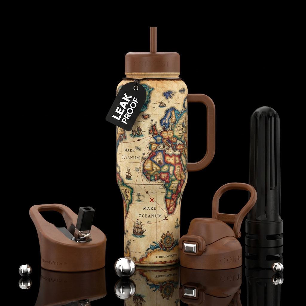Vintage, map water bottle design