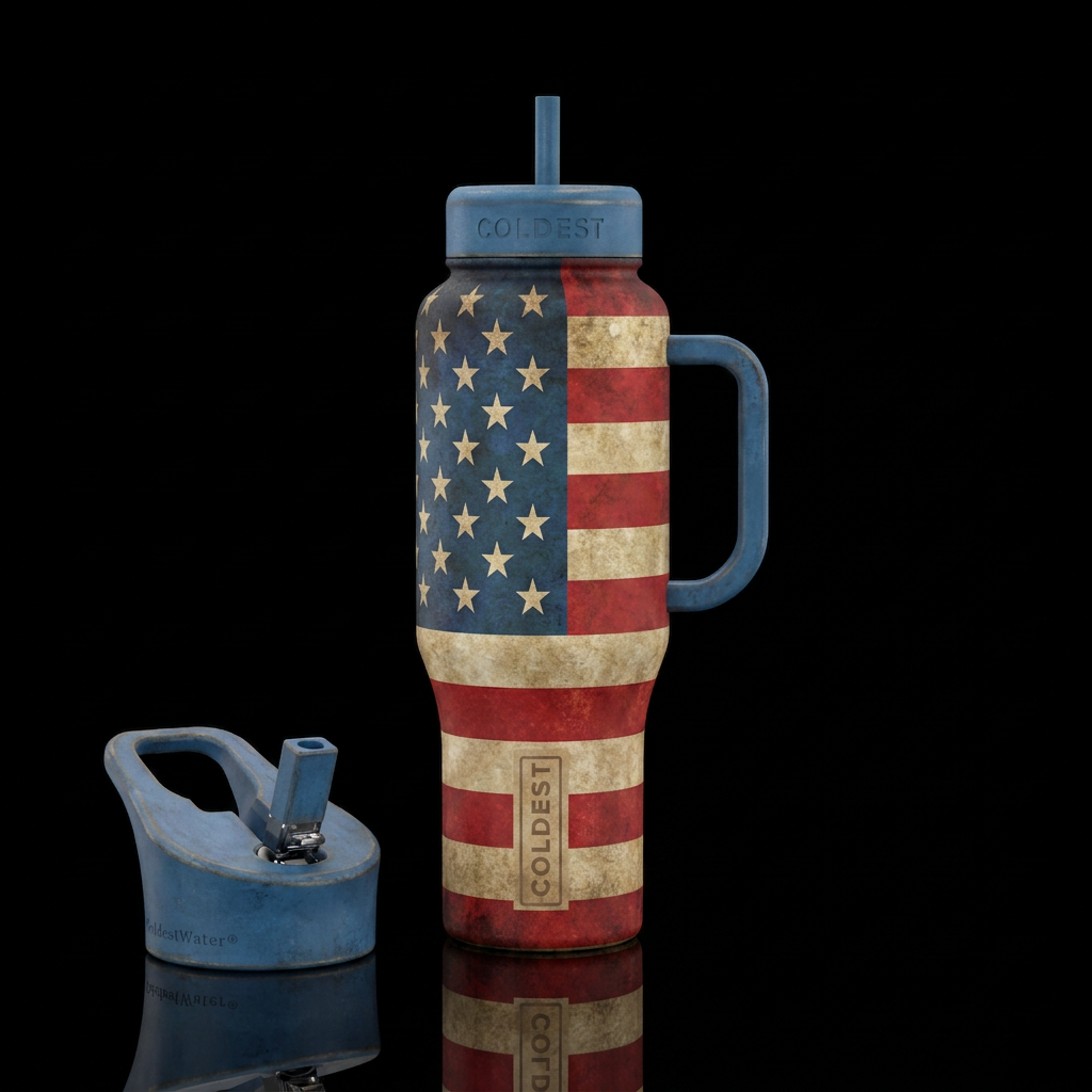 Vintage, American flag water bottle design