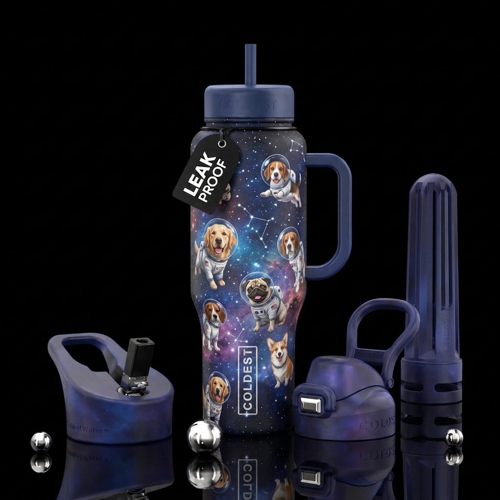 Galaxy dogs water bottle design