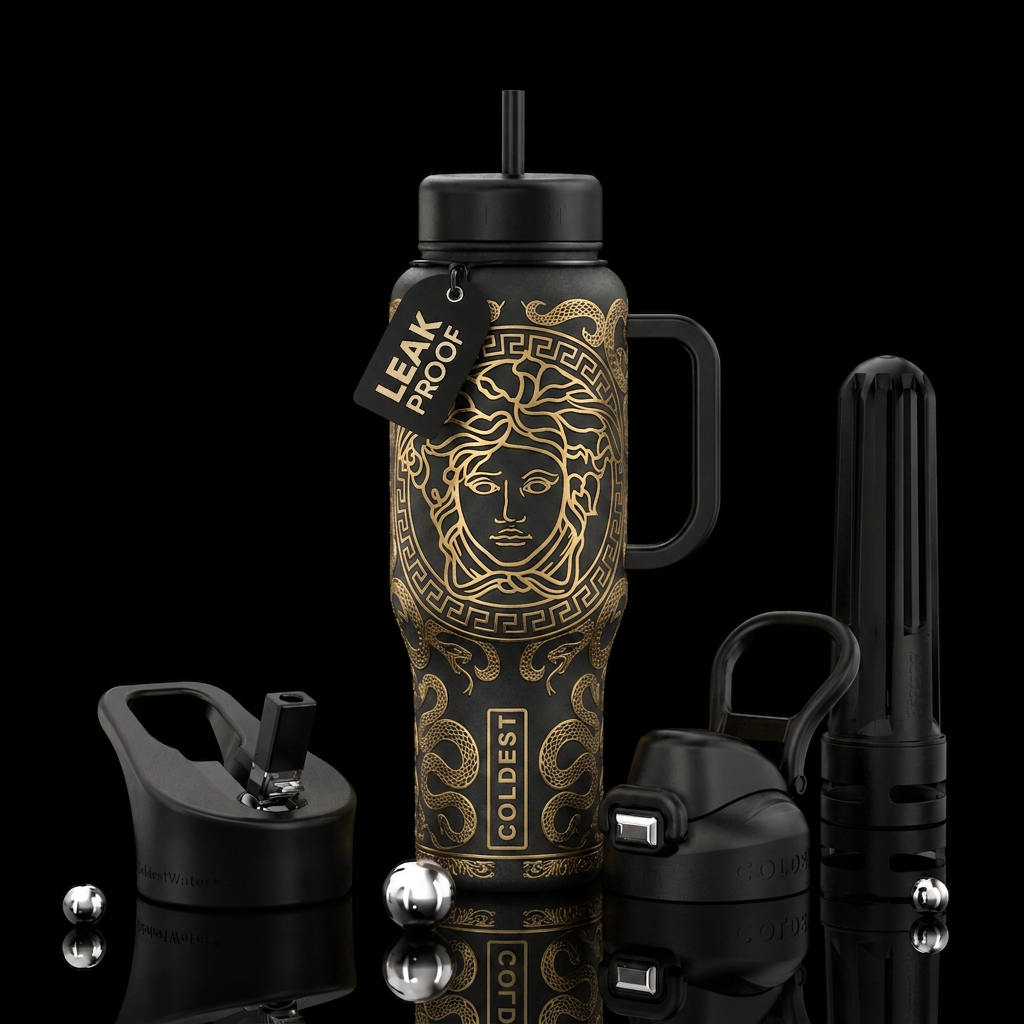 Gold, Medusa water bottle design