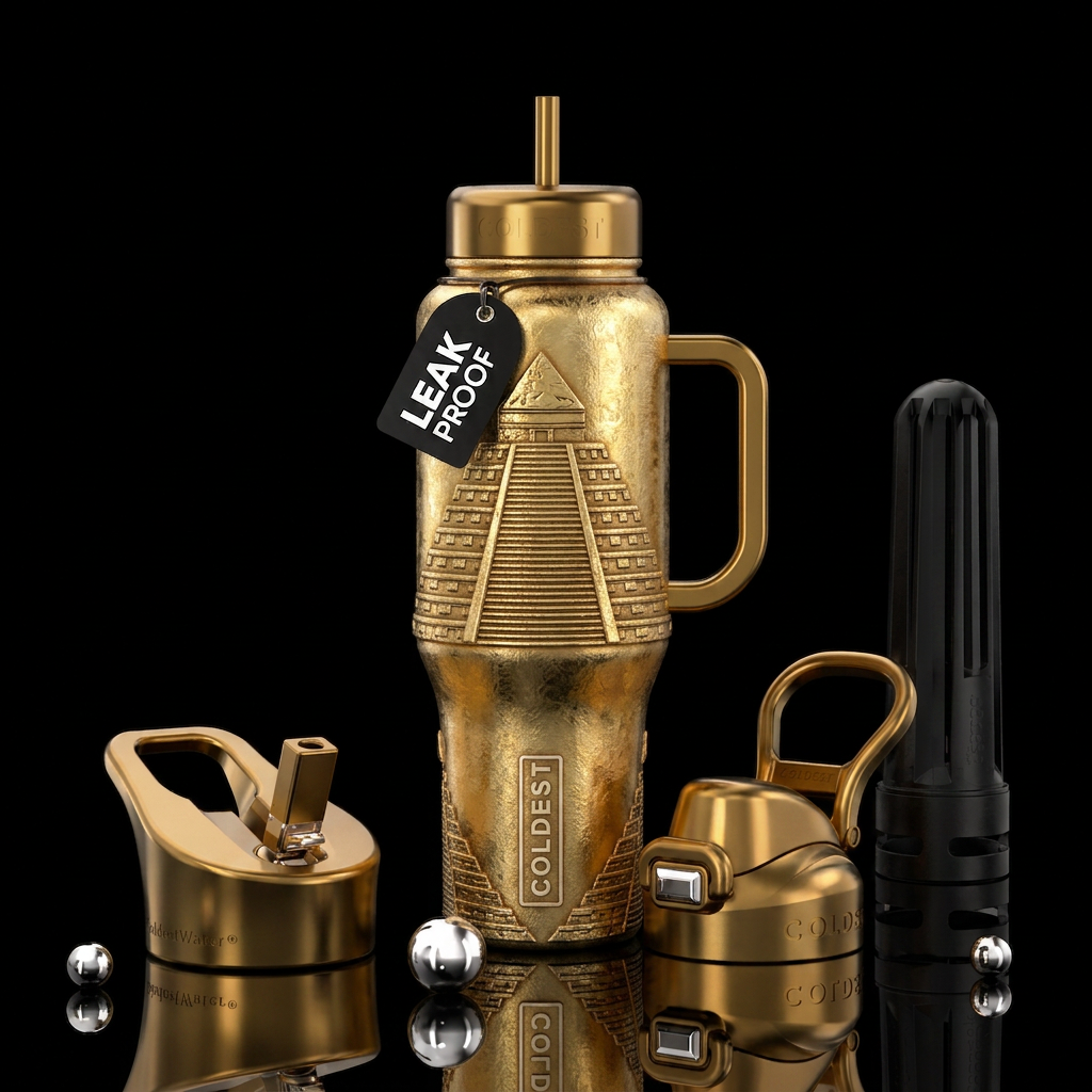 Gold, pyramid water bottle design