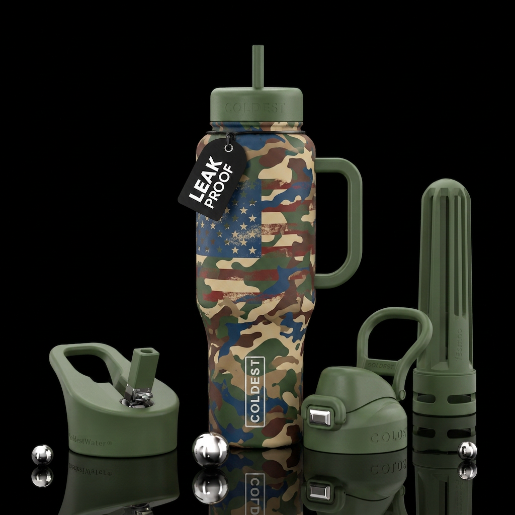 Camo, usa water bottle design
