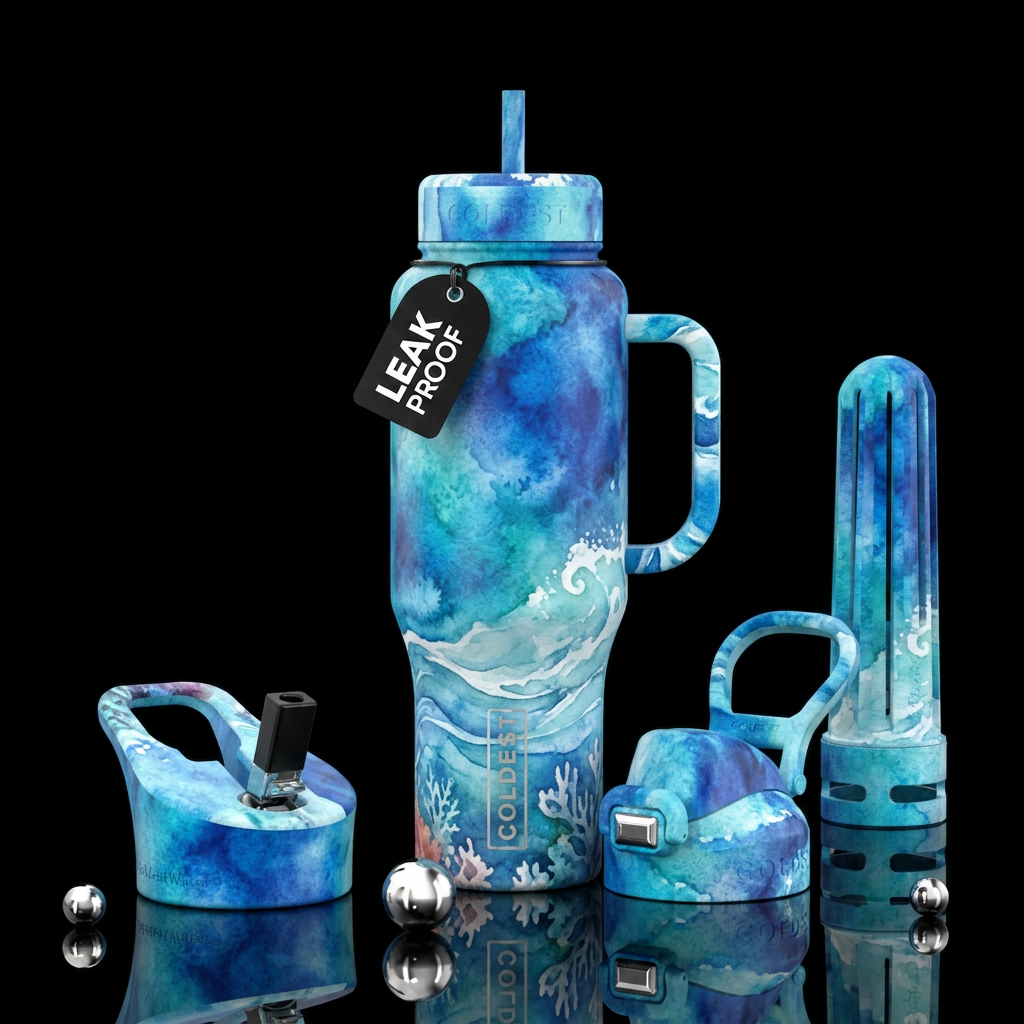 watercolor, ocean water bottle design
