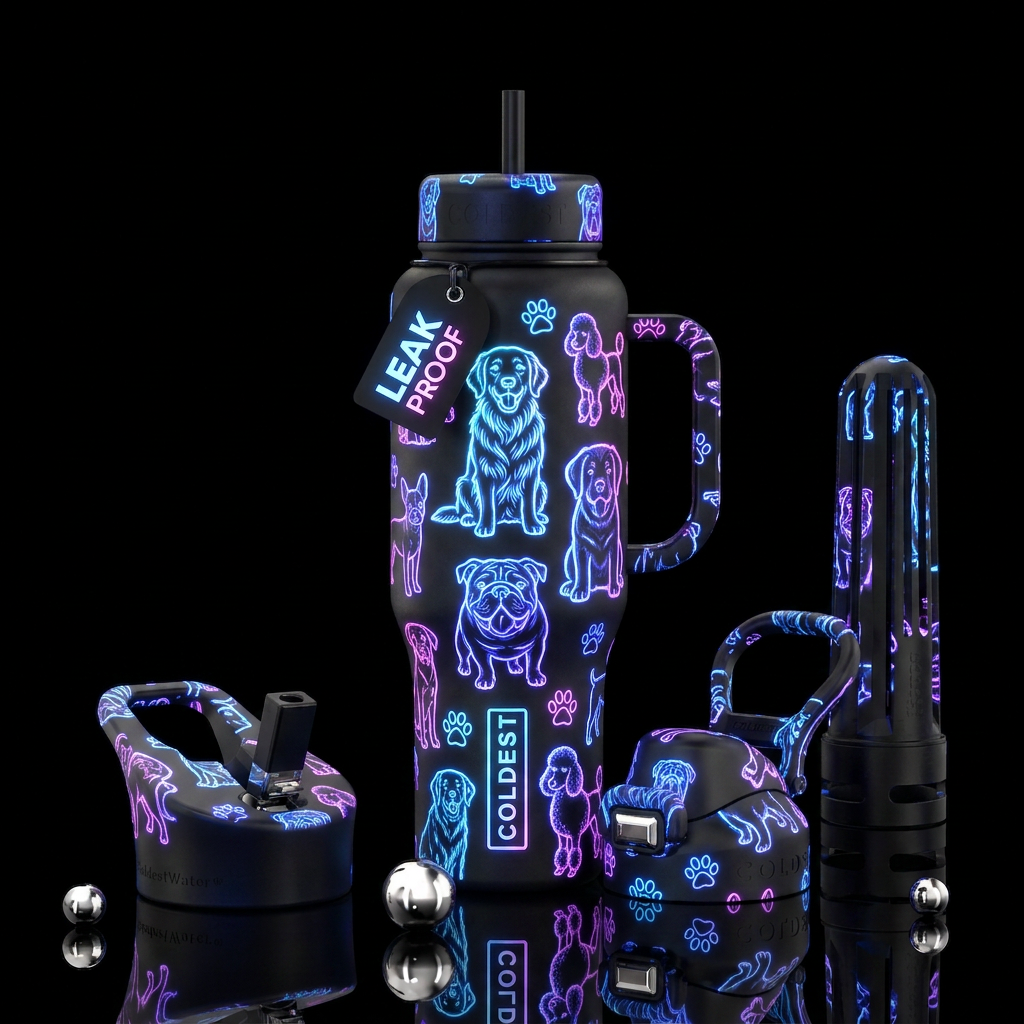 Dogs, glowie water bottle design