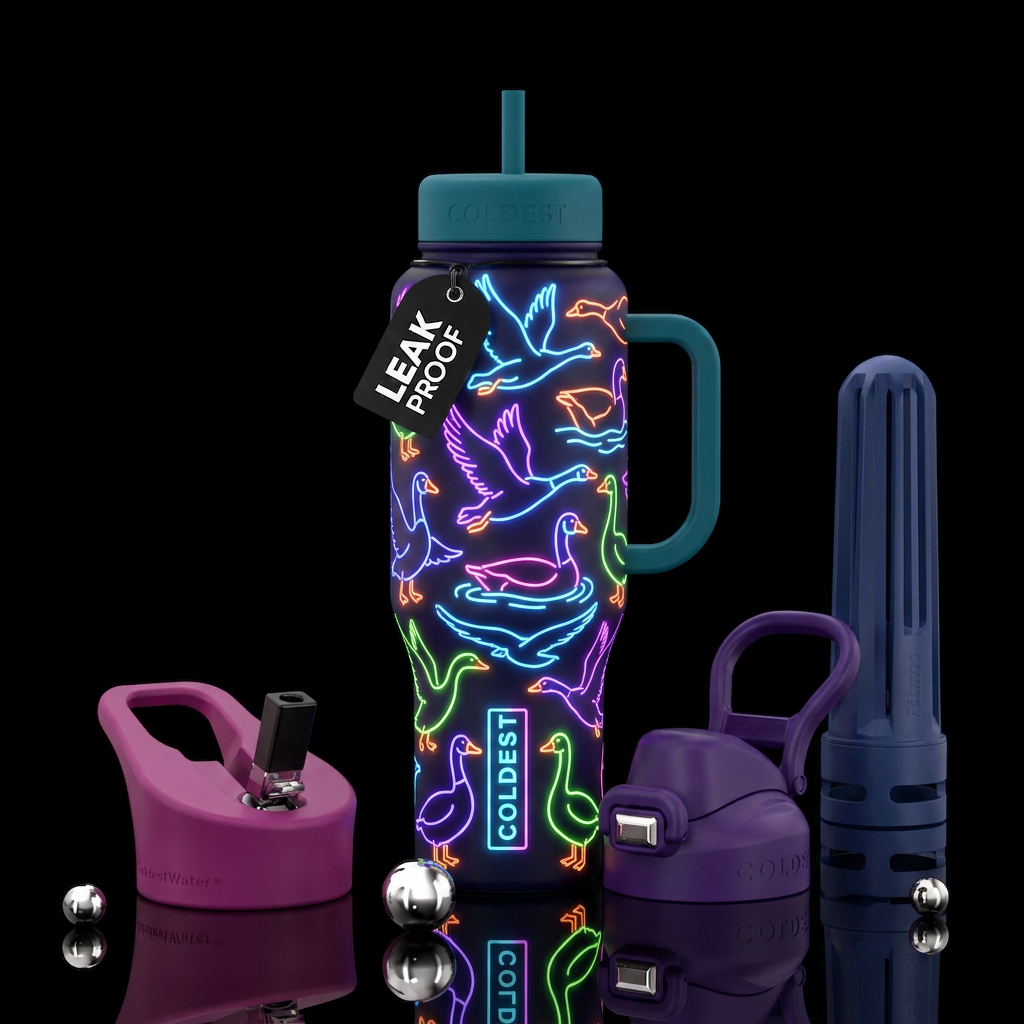 Neon geese water bottle design