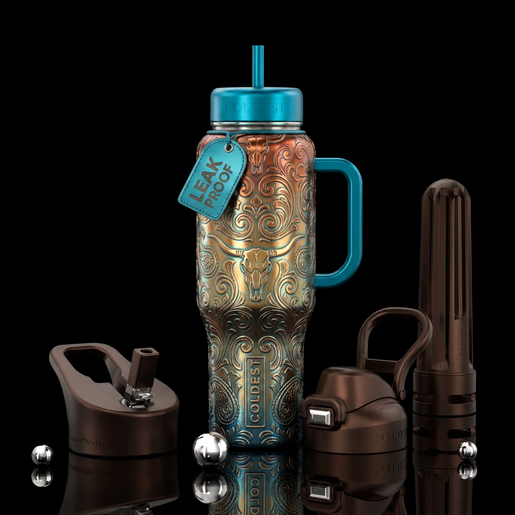 Metallic, western water bottle design
