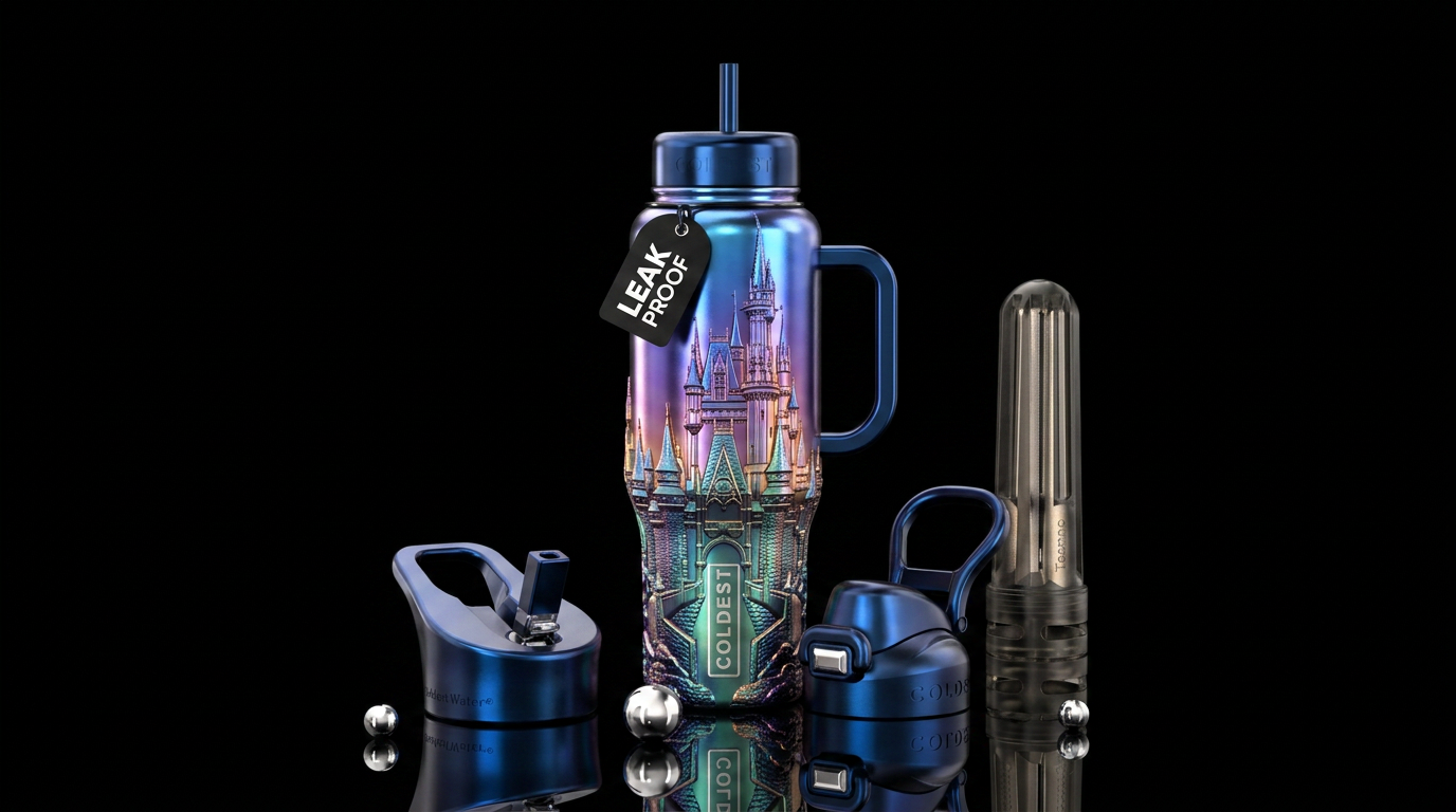 Metallic, castle water bottle design