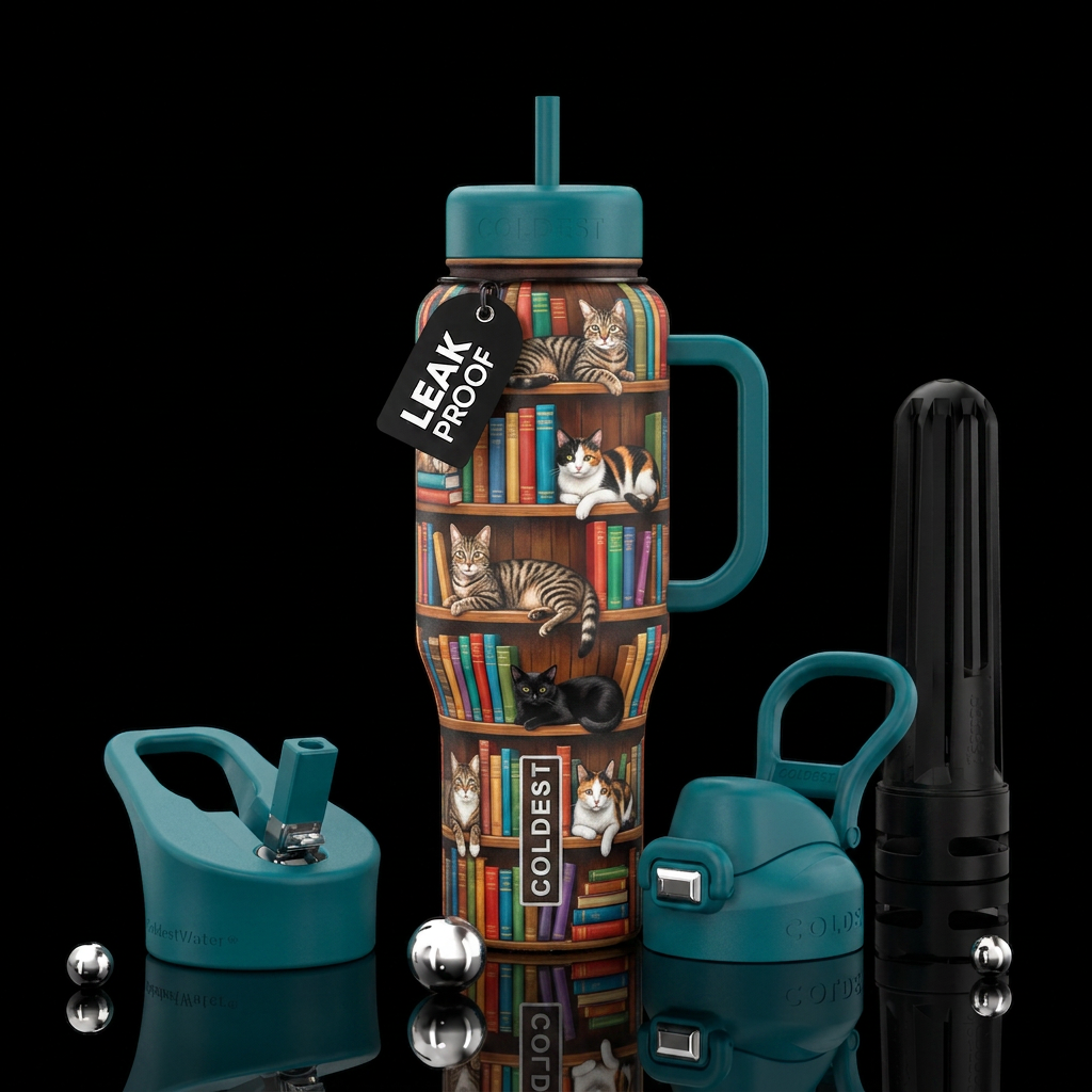 Books. Cats water bottle design