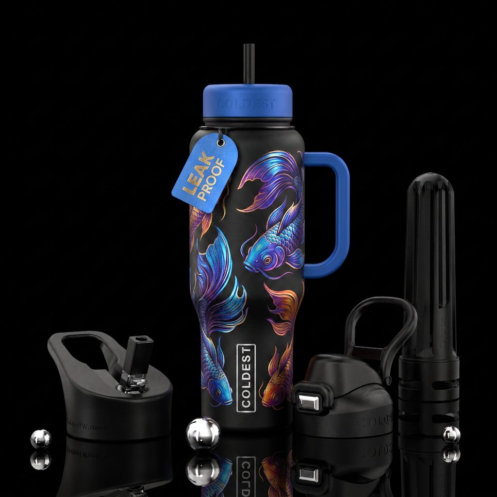 Fish, metallic water bottle design