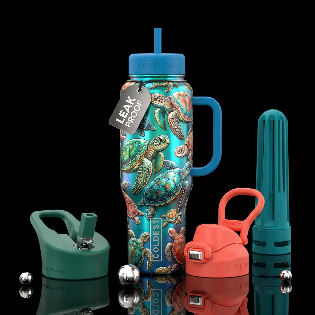 Turtles, metallic water bottle design