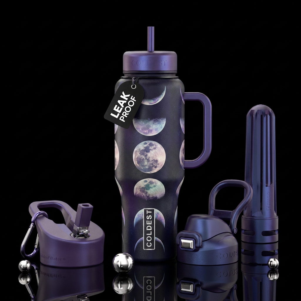 Moon phases water bottle design