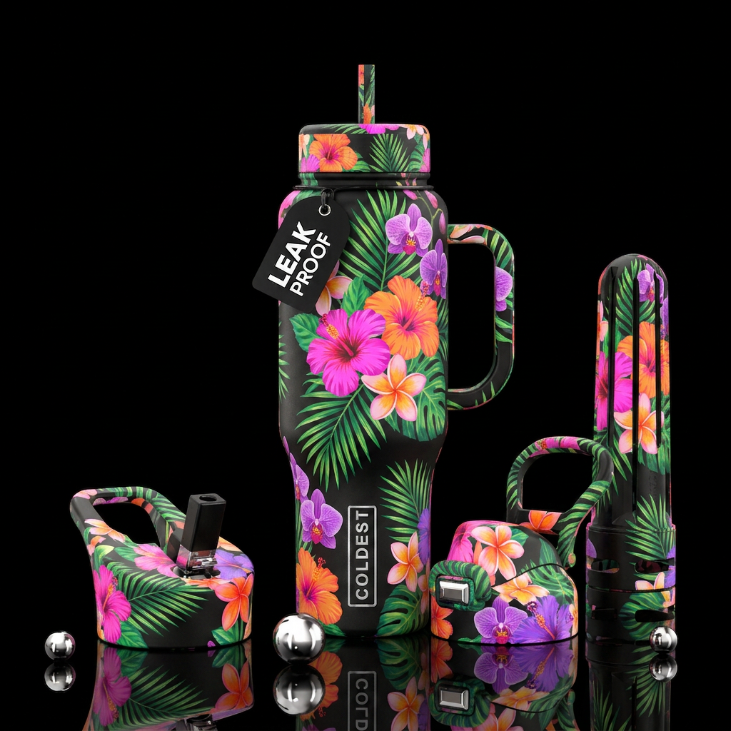Tropical flowers water bottle design