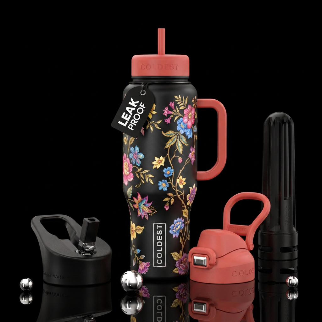 Flowers, vines water bottle design