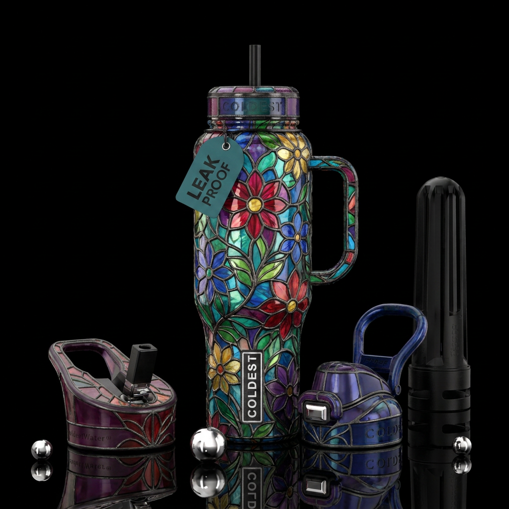 Stained glass flowers water bottle design