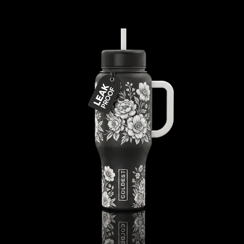 White, flowers water bottle design